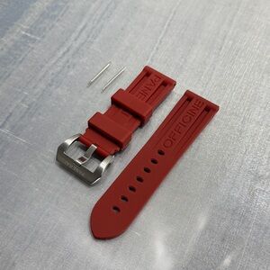 NEW Panerai Rubber Strap 24mm W/ Buckle & Extra Rods In Dark RED